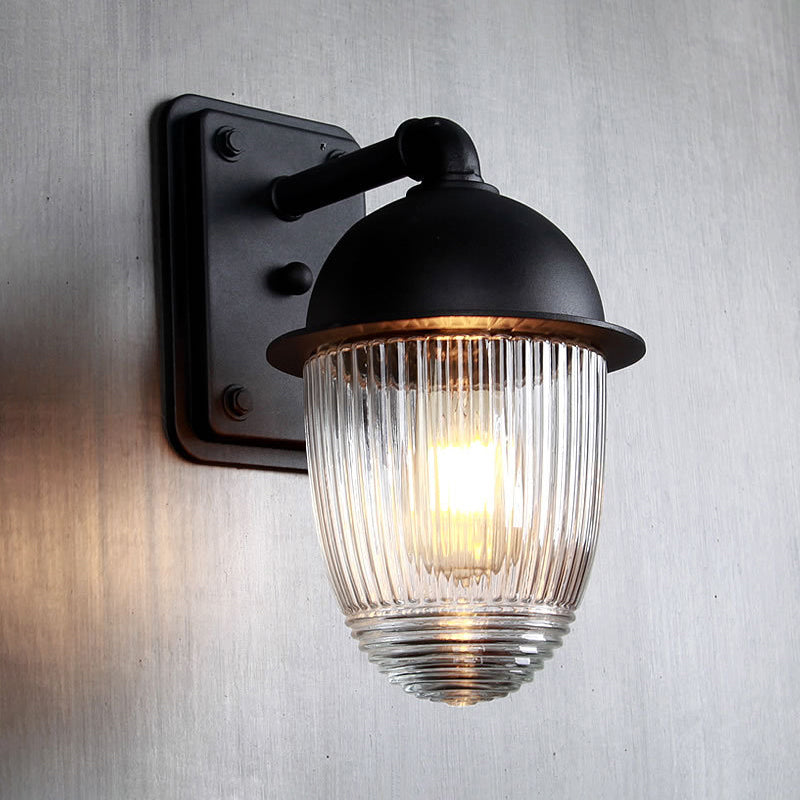 Frendorf | Geribde Glazen Zwarte Wandlamp Dikke Jelly Jar 1-Licht Industrieel Wandarmatuur, 5"/6" Breed