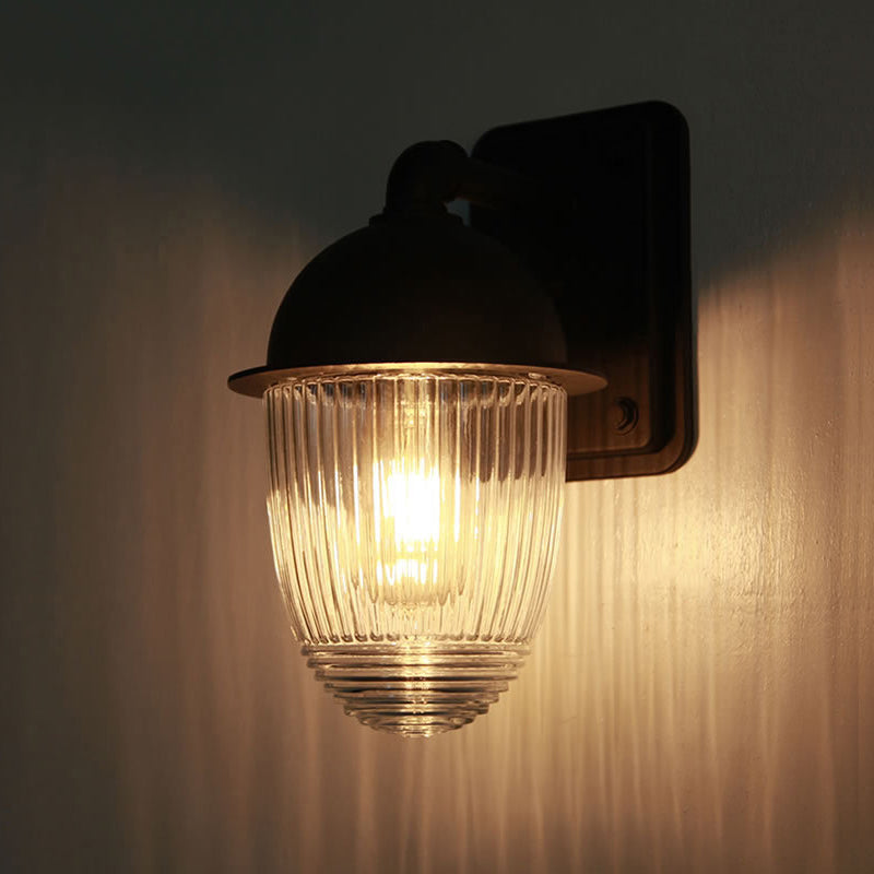 Frendorf | Geribde Glazen Zwarte Wandlamp Dikke Jelly Jar 1-Licht Industrieel Wandarmatuur, 5"/6" Breed