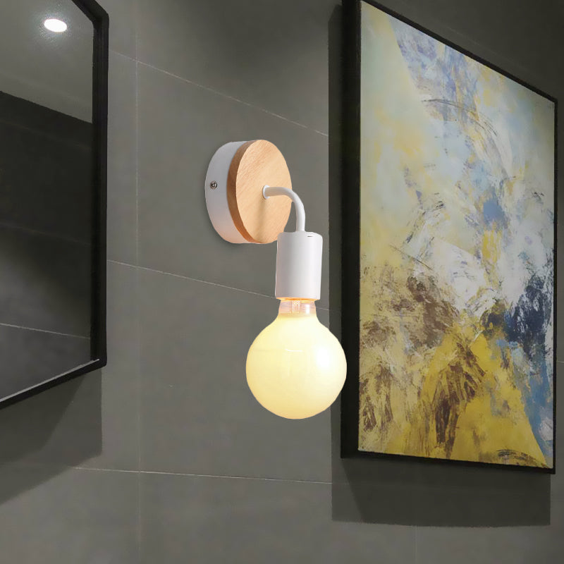 Frendorf | Loft Stylische Gewinkelte Wandlampe mit Rundem Rückblech 1 Kopf Holz- und Metall-Wandmontage Licht in Weiß
