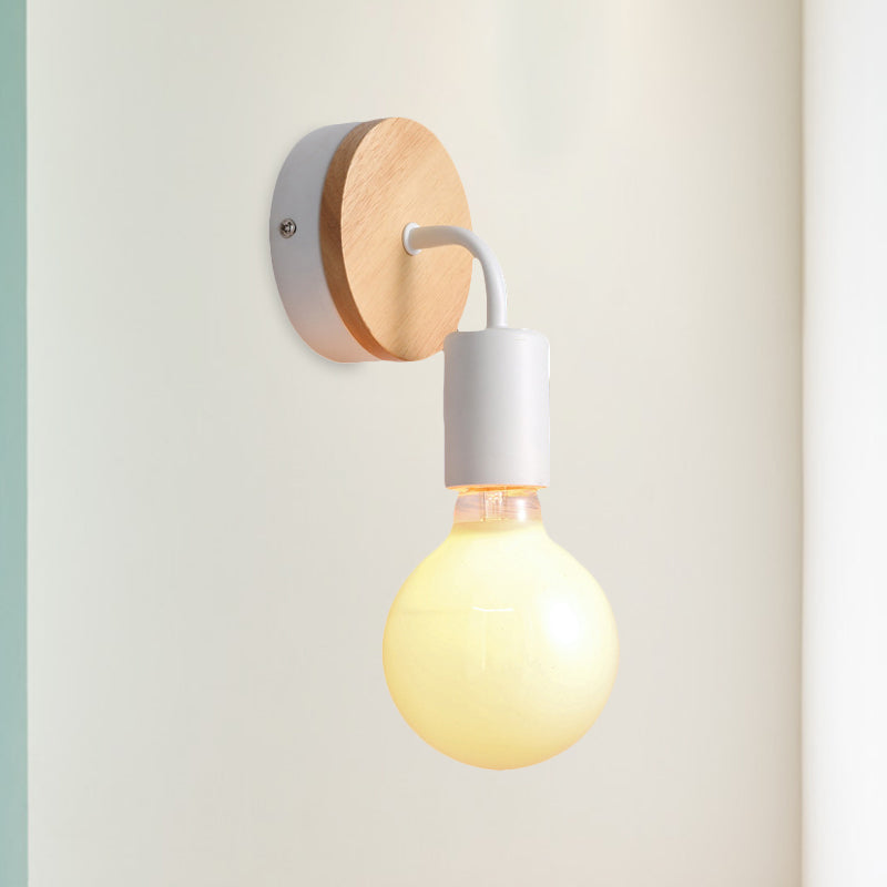 Frendorf | Loft Stylische Gewinkelte Wandlampe mit Rundem Rückblech 1 Kopf Holz- und Metall-Wandmontage Licht in Weiß