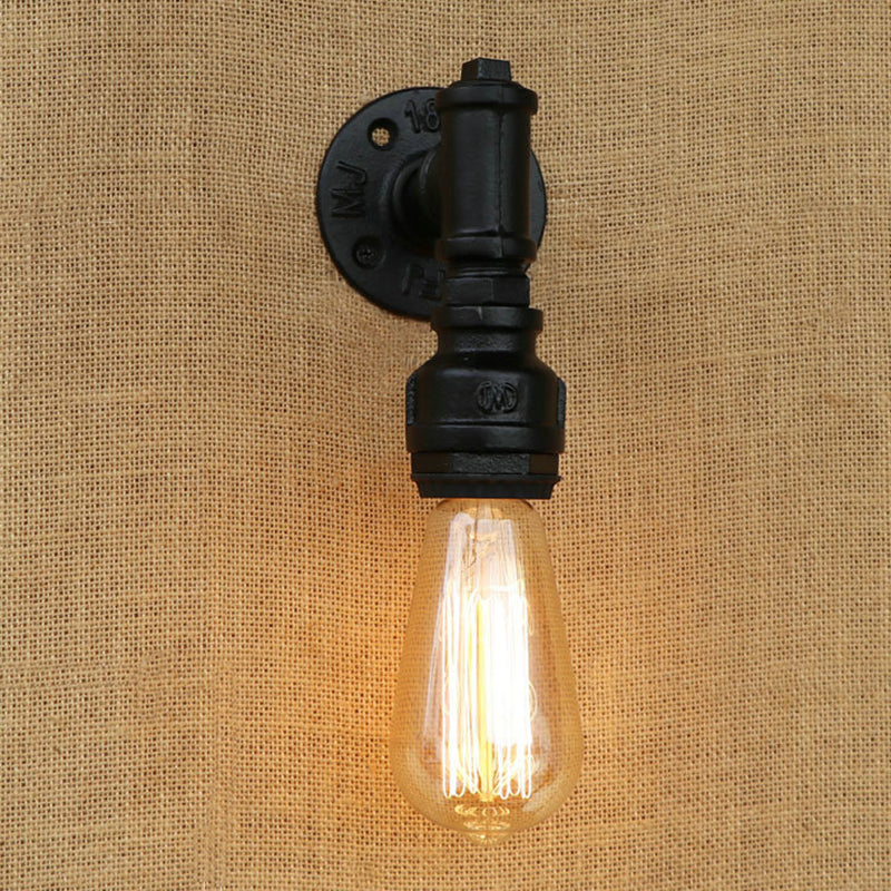 Frendorf | 1 Kopf Wandleuchte Industrielle Freiliegende Glühbirne Metallic Wandmontage Lampe mit Rohr in Schwarz für Flur