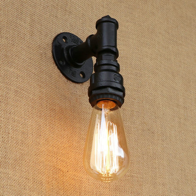 Frendorf | 1 Kopf Wandleuchte Industrielle Freiliegende Glühbirne Metallic Wandmontage Lampe mit Rohr in Schwarz für Flur