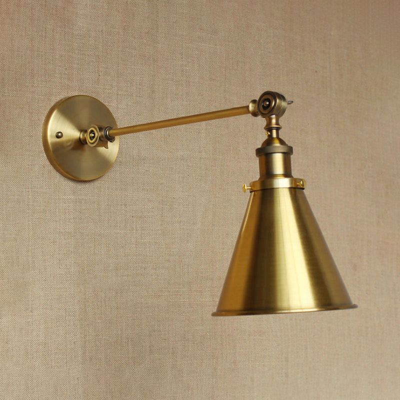 Frendorf | 1 Licht Wandlampe mit Tapse Schatten Metallic Vintage Innen Wandbeleuchtung in Messing, 8"/12" Dia