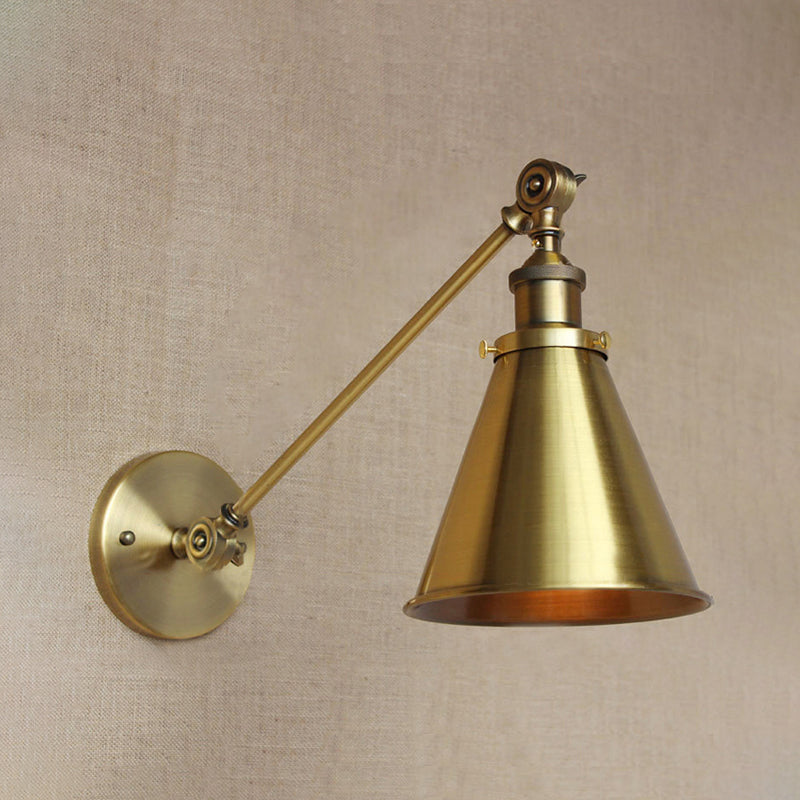 Frendorf | 1 Licht Wandlampe mit Tapse Schatten Metallic Vintage Innen Wandbeleuchtung in Messing, 8"/12" Dia