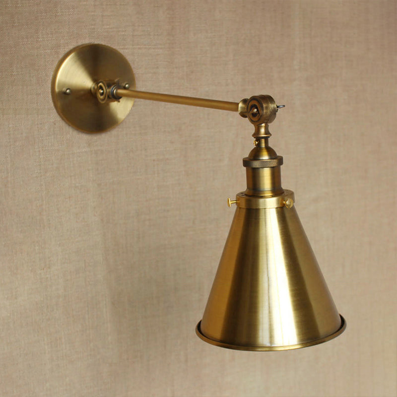 Frendorf | 1 Licht Wandlampe mit Tapse Schatten Metallic Vintage Innen Wandbeleuchtung in Messing, 8"/12" Dia
