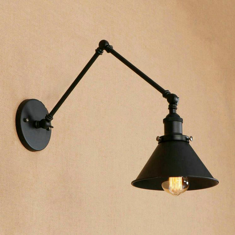 Frendorf | 1 Wandleuchte mit konischem Schirm und Schwenkarme Metall Retro Stil Innenwandleuchte in Schwarz