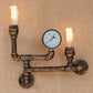 Frendorf | 2 Lichter Eisen Wandlicht Vintage Antik Messing Freiliegende Glühbirne Wohnzimmer Wandmontage Lampe mit Manometer
