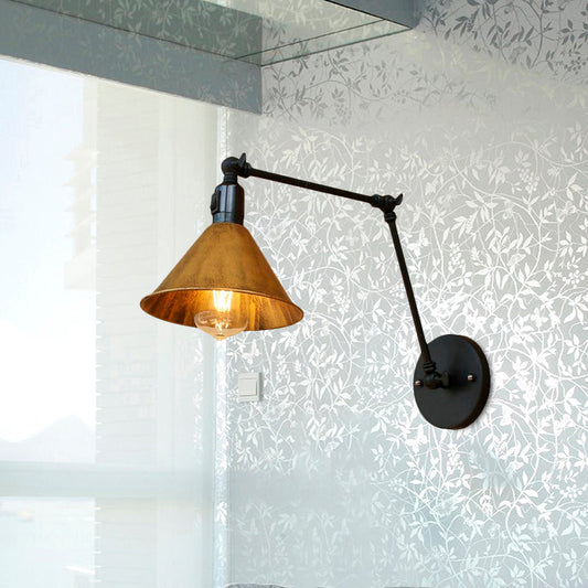 Frendorf | Swing Arm Schlafzimmer Wandleuchte Vintage Stil Metallic 1 Kopf Alter Messing Wandlampe mit Kegel-Schirm