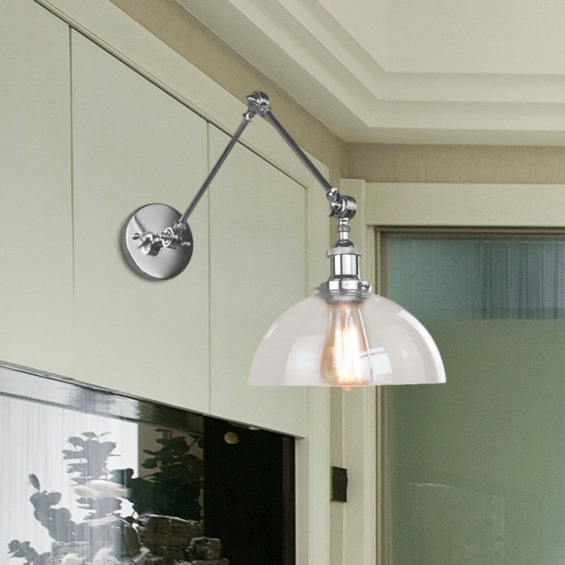 Frendorf | Dome Clear Glass Wandlamp Industrieel Eenvoudige Peertje Eetkamer Sconces Lamp in Chrome