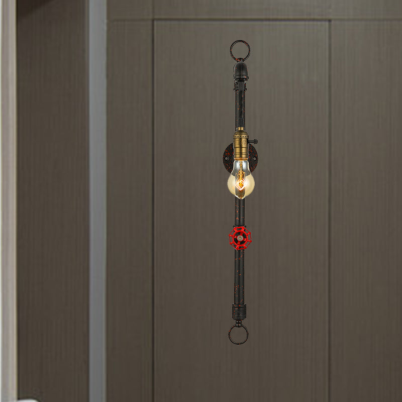Frendorf | Dunkelrost Rohr Wandbeleuchtung mit Ventil Vintage Stilvolles Metall 1 Licht Wohnzimmer Wandleuchte