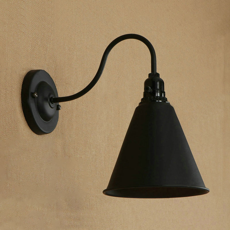 Frendorf | 1 Kopf Gooseneck Wandbeleuchtung mit konischer Schirm Industrielles schwarzes Metall Wandleuchte für das Esszimmer