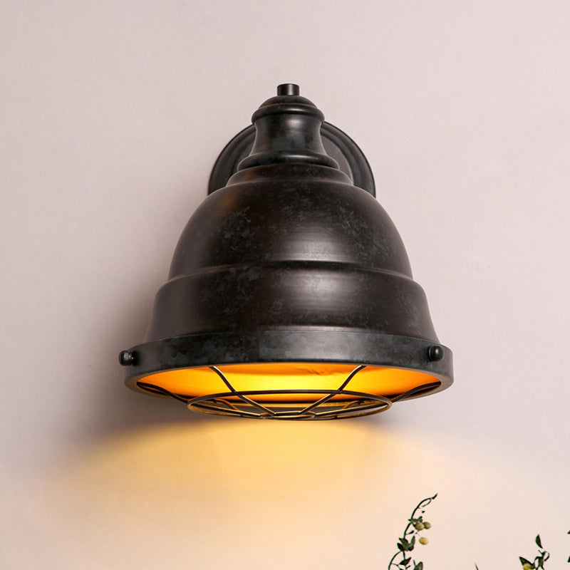 Frendorf | 1 Lichtkuppel Wandlamp met Draadkooi Vintage Stijl Zwart/Verweerd Koper IJzeren Wandlamp voor Trap