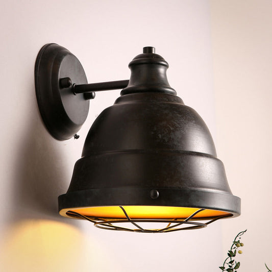 Frendorf | 1 Lichtkuppel Wandlamp met Draadkooi Vintage Stijl Zwart/Verweerd Koper IJzeren Wandlamp voor Trap