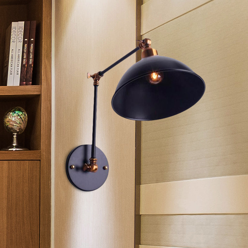 Frendorf | 1 Glühbirnen Wandleuchte Vintage Schwenkarm Metall Wandbeleuchtung mit Schalenlicht in Schwarz für Treppenhaus