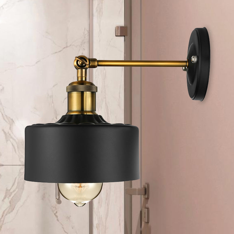 Frendorf | 1 Licht Wandschlamp Loftstijl Koepel/Trommel Schaduw Metaal Verstelbare Wandlamp in Zwart voor Slaapkamer