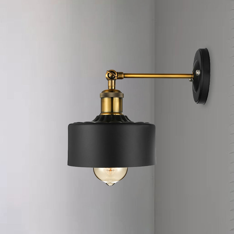 Frendorf | 1 Licht Wandschlamp Loftstijl Koepel/Trommel Schaduw Metaal Verstelbare Wandlamp in Zwart voor Slaapkamer