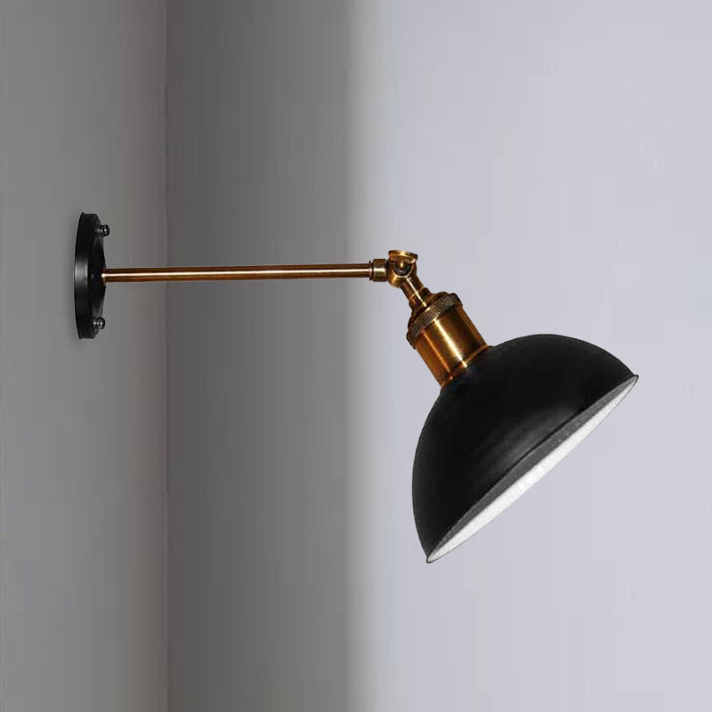 Frendorf | 1 Licht Wandschlamp Loftstijl Koepel/Trommel Schaduw Metaal Verstelbare Wandlamp in Zwart voor Slaapkamer