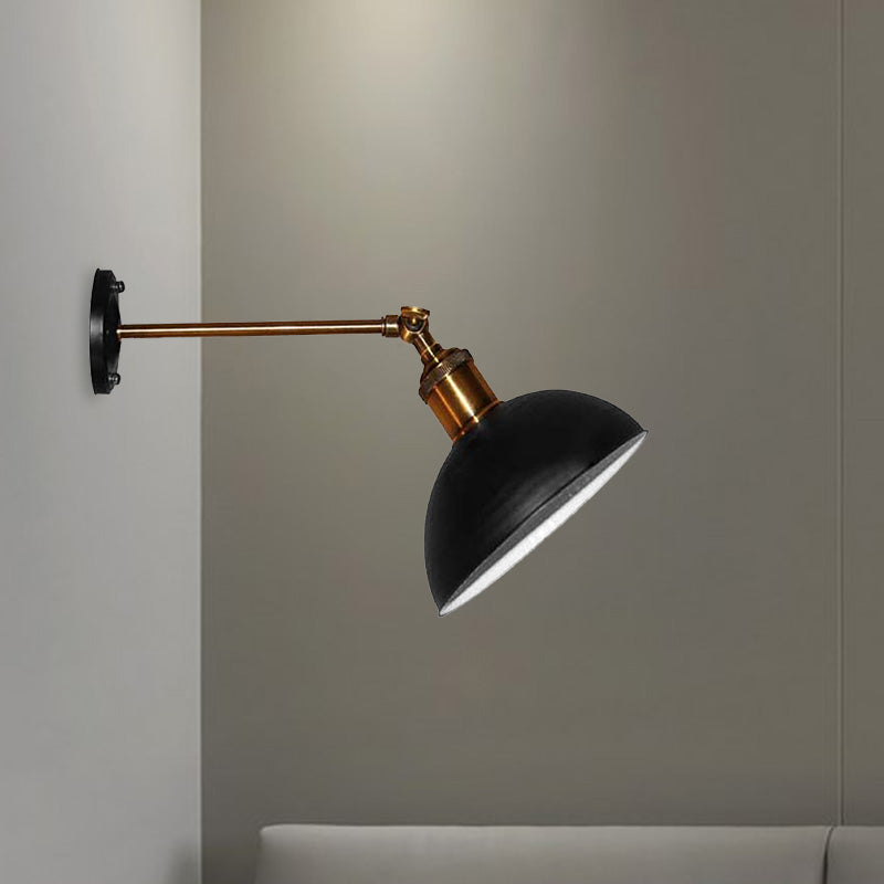 Frendorf | 1 Licht Wandschlamp Loftstijl Koepel/Trommel Schaduw Metaal Verstelbare Wandlamp in Zwart voor Slaapkamer