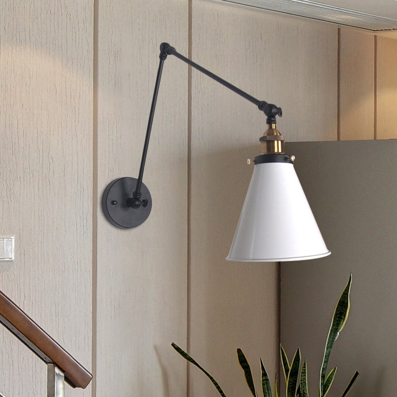 Frendorf | Tapered Schlafzimmer Wandmontage Licht Loft Stil Metallisch 1 Kopf Schwarz/Weiß Verstellbare Wandleuchtenarmatur