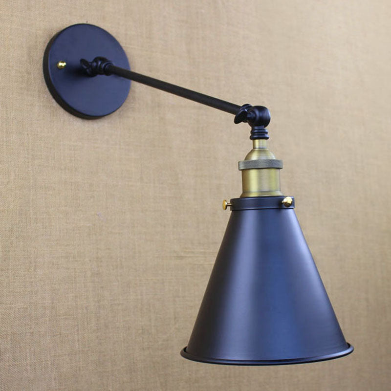 Frendorf | Industriële conische schaduw wandverlichting 1 lamp metalen wandlamp in zwart voor corridor