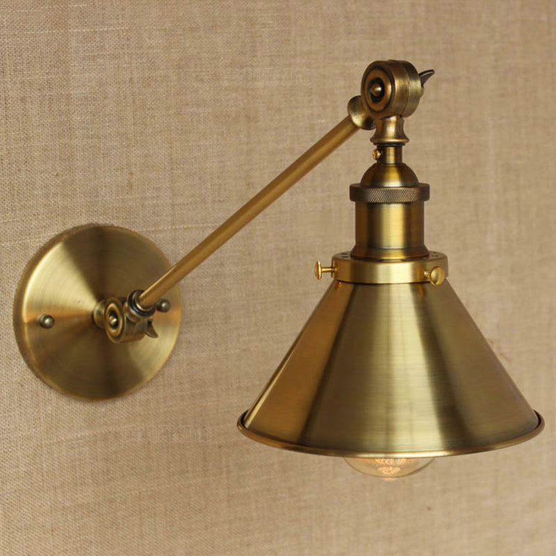 Frendorf | Messing/Bronze 1-Tülle Wandlampe Vintage Stil Metall konische Wandleuchte für Schlafzimmer Nachttisch
