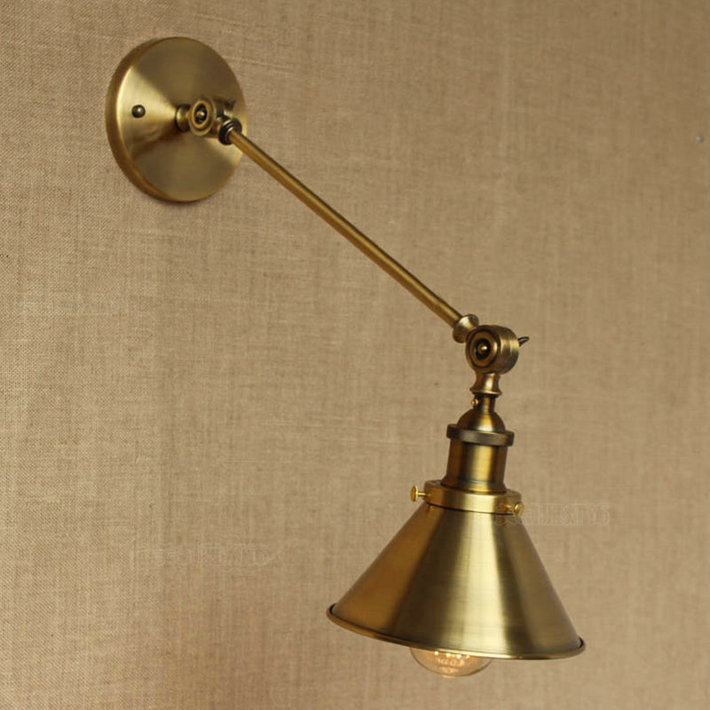 Frendorf | Messing/Bronze 1-Tülle Wandlampe Vintage Stil Metall konische Wandleuchte für Schlafzimmer Nachttisch