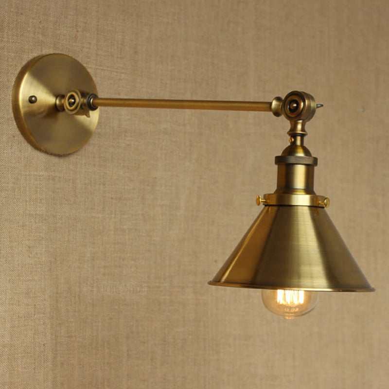Frendorf | Messing/Bronze 1-Tülle Wandlampe Vintage Stil Metall konische Wandleuchte für Schlafzimmer Nachttisch