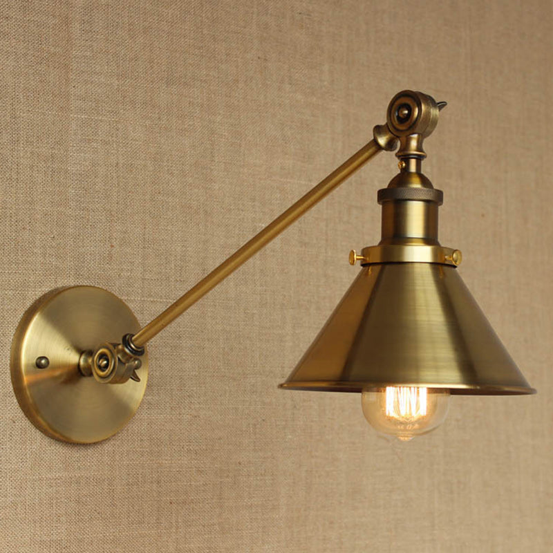Frendorf | Messing/Bronze 1-Tülle Wandlampe Vintage Stil Metall konische Wandleuchte für Schlafzimmer Nachttisch