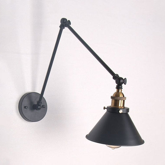 Frendorf | 1 Licht Verstelbare Wandlamp met Cone Shade Metaal Retro Binnen Wandlamp Licht in Zwart/Wit