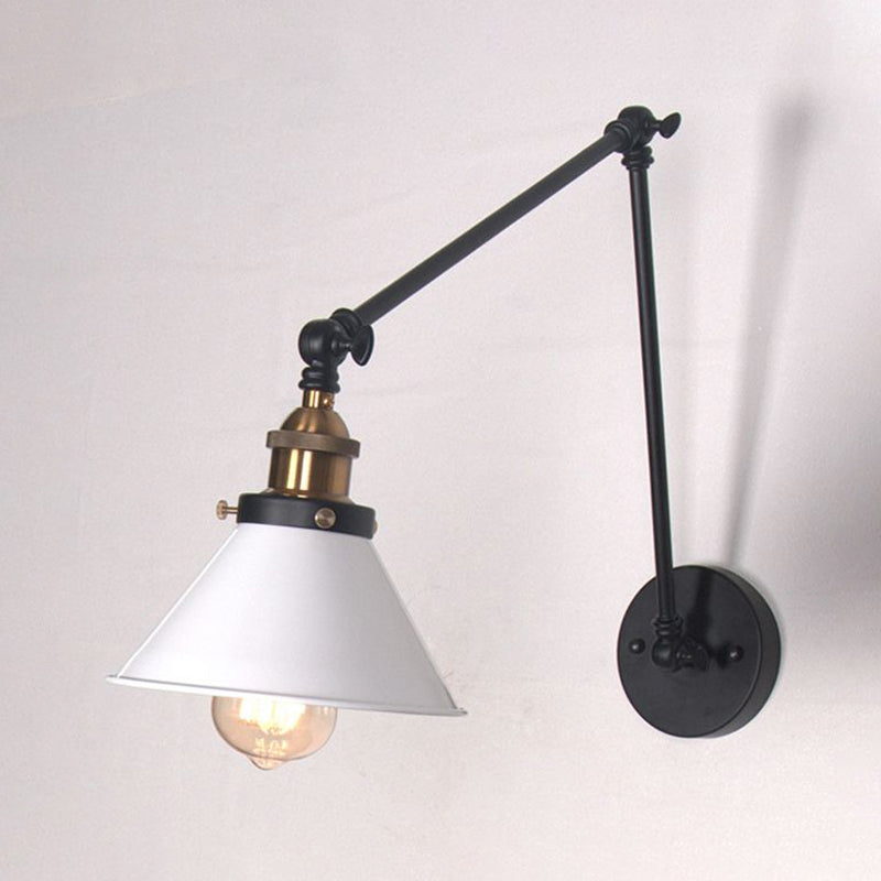 Frendorf | 1 Licht Verstelbare Wandlamp met Cone Shade Metaal Retro Binnen Wandlamp Licht in Zwart/Wit