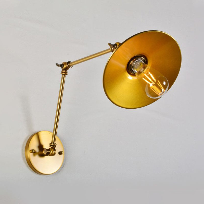 Frendorf | Industrieller Stil Schwenkarmschreibtischlampe mit ausladendem Schirm 1 Licht Metall Wandmontage Licht in Messing