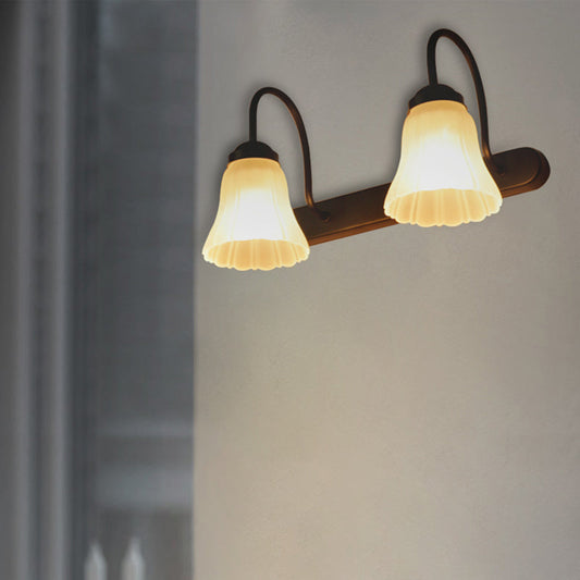 Frendorf | Frosted Textured Glass Zwarte Wand Sconces Verlichting Flared 2-Licht Industrieel Licht Armatuur