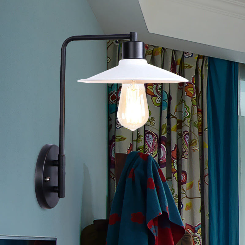 Frendorf | Schwarz/Weiß Flare Wandlampe Vintage Rustik Eisen 1 Glühbirne Wohnzimmer Wandlicht mit Winkelarm