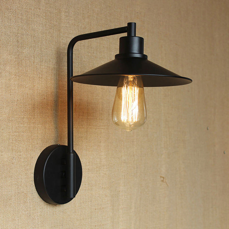 Frendorf | Schwarz/Weiß Flare Wandlampe Vintage Rustik Eisen 1 Glühbirne Wohnzimmer Wandlicht mit Winkelarm