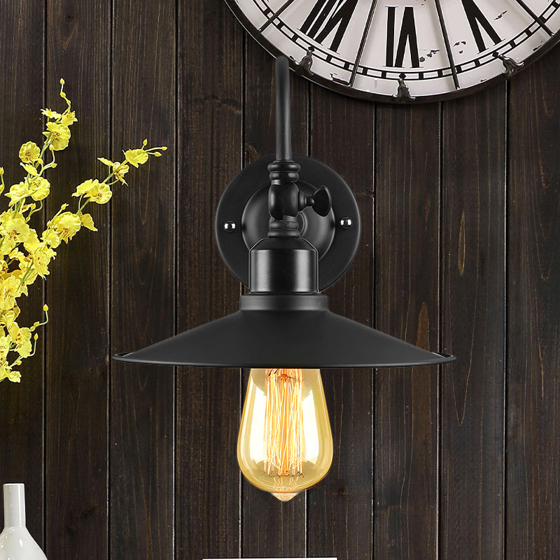 Frendorf | Schwarzes Finish Flared Wandbeleuchtung mit Gänseneckarm Loft-Stil Metall 1 Glühbirne Esszimmer Wandleuchte