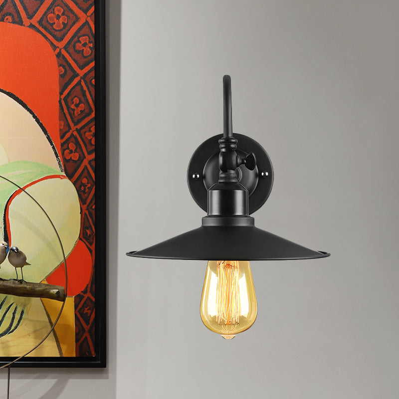 Frendorf | Schwarzes Finish Flared Wandbeleuchtung mit Gänseneckarm Loft-Stil Metall 1 Glühbirne Esszimmer Wandleuchte