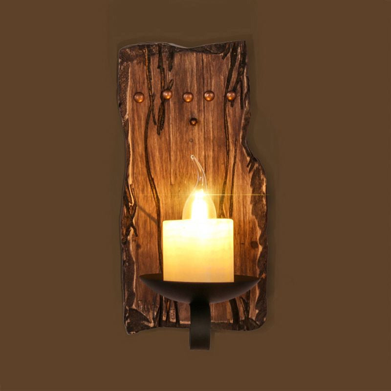 Frendorf | Zylinder Kaffe Shop Wandlicht Vorrichtung Küstliches Marmor 1 Licht Braun Wandleuchte mit Holz Halbmündung/Fuß/Rechteck Basis