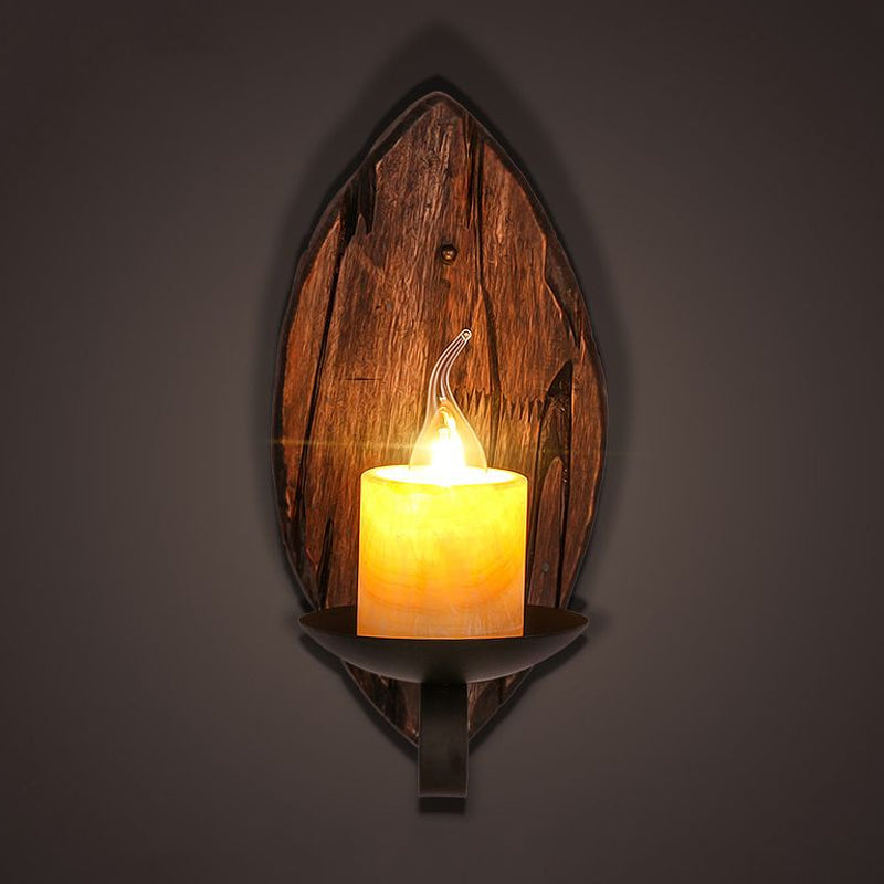 Frendorf | Zylinder Kaffe Shop Wandlicht Vorrichtung Küstliches Marmor 1 Licht Braun Wandleuchte mit Holz Halbmündung/Fuß/Rechteck Basis
