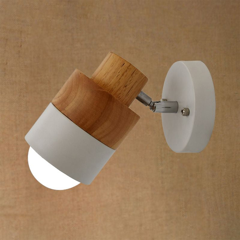 Frendorf | 1 Licht Rotatable Wand Sconces Beleuchtung Moderne Zylindrische Metall- und Holz-Wandmontage Licht in Schwarz/Weiß