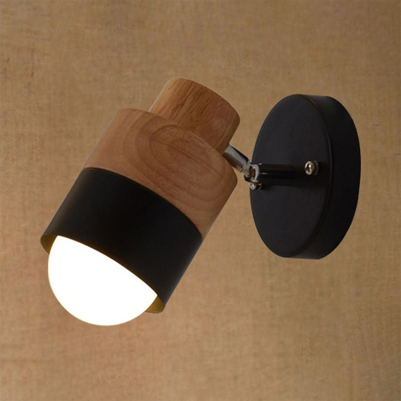 Frendorf | 1 Licht Rotatable Wand Sconces Beleuchtung Moderne Zylindrische Metall- und Holz-Wandmontage Licht in Schwarz/Weiß