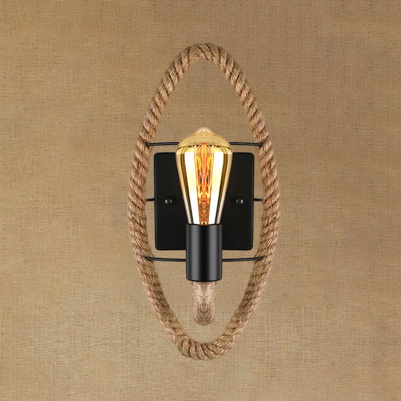 Frendorf | Geseilde ronde/ovale wandlamp met blote gloeilamp nautische stijl 1 licht restaurant wandlamp verlichting in zwart