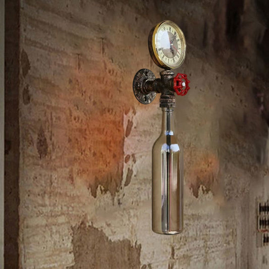 Frendorf | Braun/Blaue Flasche Wand Scone Lampe Vintage Stilvolle Glas 1 Glühbirne Wohnzimmer Wandbeleuchtung mit Manometer und Ventil