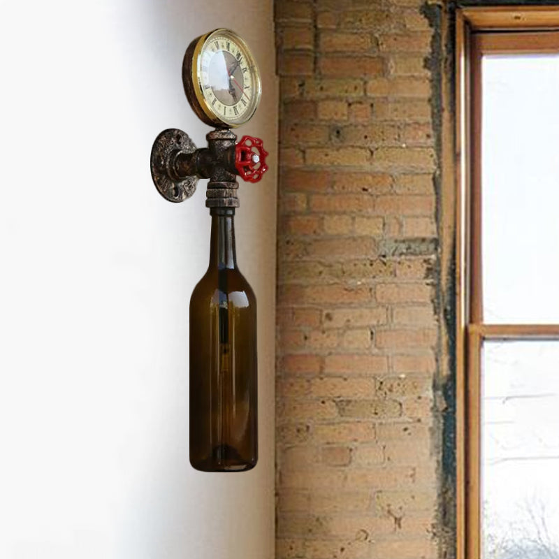 Frendorf | Braun/Blaue Flasche Wand Scone Lampe Vintage Stilvolle Glas 1 Glühbirne Wohnzimmer Wandbeleuchtung mit Manometer und Ventil