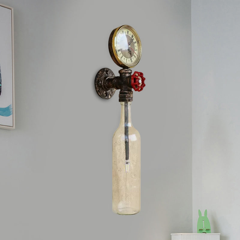Frendorf | Braun/Blaue Flasche Wand Scone Lampe Vintage Stilvolle Glas 1 Glühbirne Wohnzimmer Wandbeleuchtung mit Manometer und Ventil