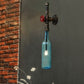 Frendorf | Glas wijnfles muurverlichting rustiek industrieel 1 licht restaurant blauw/doorzichtig wandlamp licht met rode klep