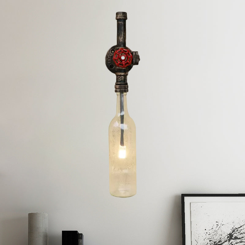 Frendorf | Glas wijnfles muurverlichting rustiek industrieel 1 licht restaurant blauw/doorzichtig wandlamp licht met rode klep