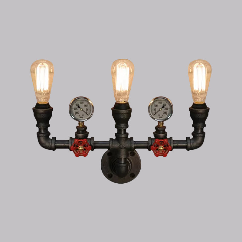 Frendorf | 2/3 Lichten Wandmontage Licht mit Pijp und Meter Metall Steampunk Restaurant Wandbeleuchtung in Schwarz