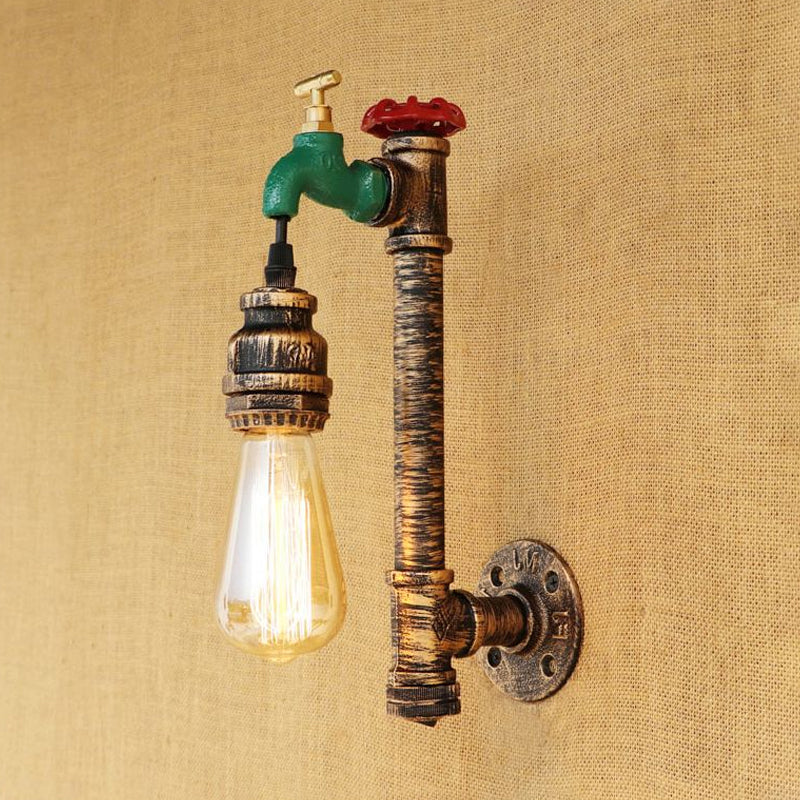 Frendorf | 1 Licht Water Tap Wandlamp met Pijp Vintage Antiek Messing Metaal Wandlamp Verlichting voor Gang