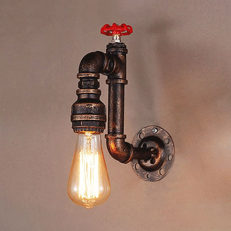 Frendorf | Rustikale Stil Pipen Wandscone mit Ventilrad 1 Glühbirne Schmiedeeisen Wandmontierte Leuchte in Bronze