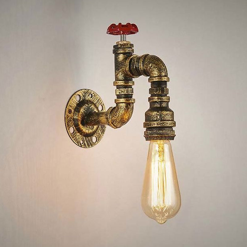 Frendorf | Antike Messing Wasserhahn Form Wand Sconce mit Ventil Industrie 1 Licht Wohnzimmer Wandmontage Licht